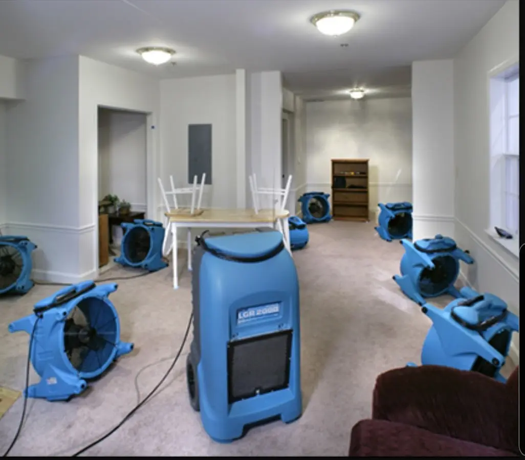 Air movers and dehumidifier setup for Water Extraction & Removal in Portland
